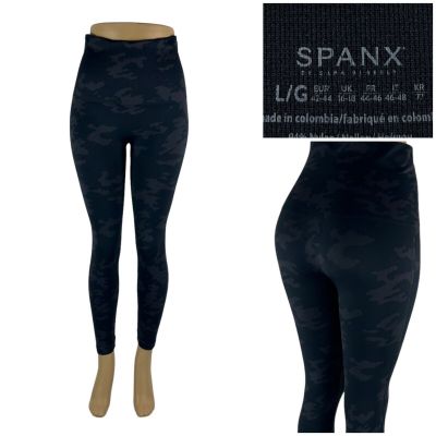 SPANX Womens Large Leggings Look at Me Now Seamless Camouflage Gray Black EUC